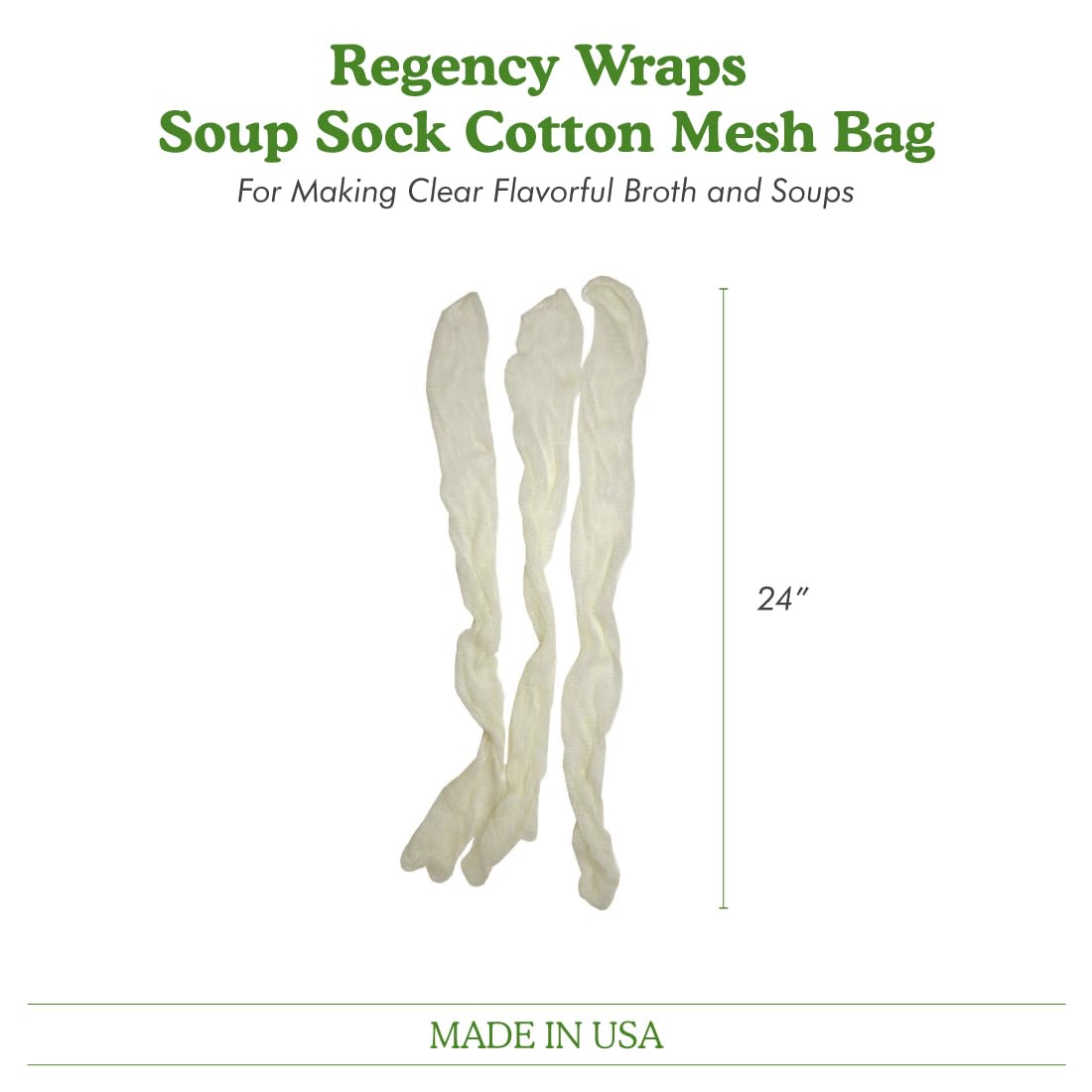 Regency Wraps  Soup Sock  Cotton Mesh Bags for Making Clear Flavorful Broth and Soups  Natural 100% Cotton  Measures 24 inches  Pack of 3