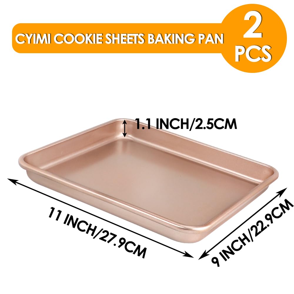 Cyimi 11'' X 9'' Baking Pans, Cookie Sheets Set Of 2, Nonstick Toaster Oven Pan Set For Baking, Heavy Duty Carbon Steel Non-Toxi