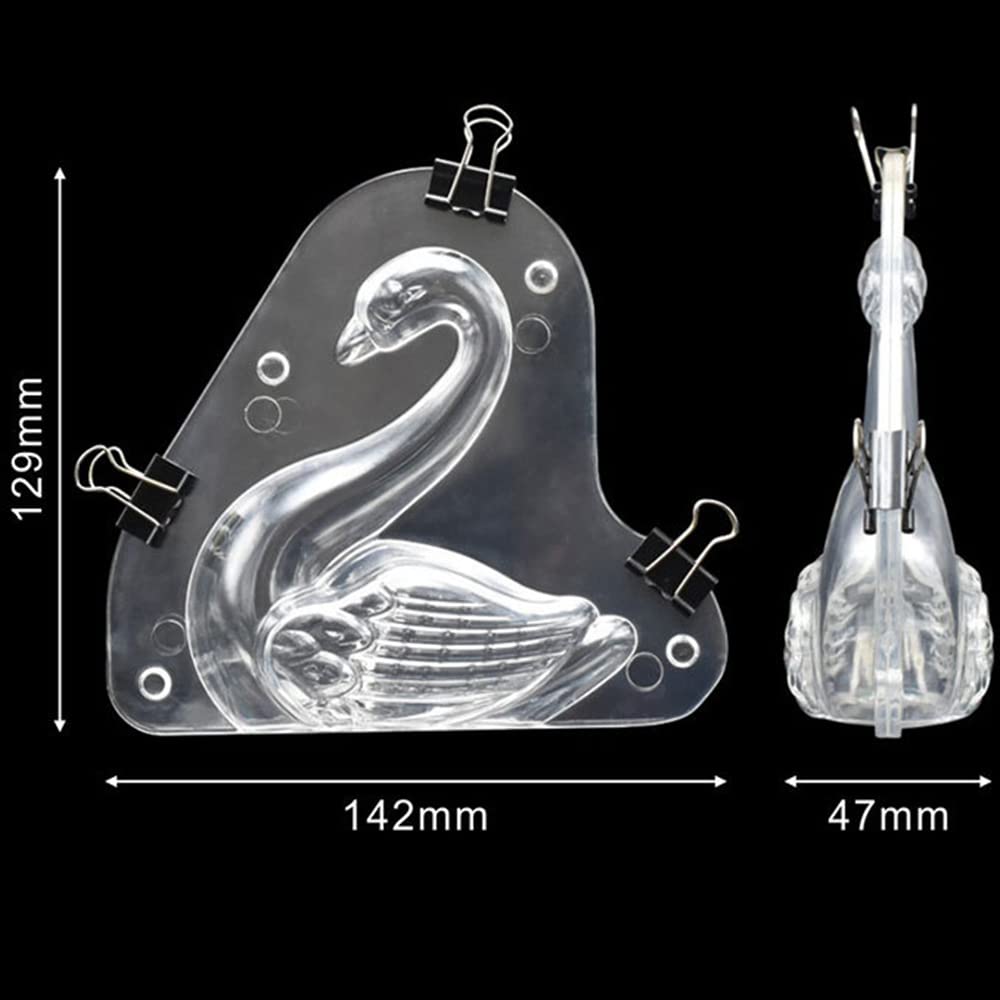 Tuke Big Size 3D Swan Chocolate Mold 5.68 X 5.16 X 1.88'' Crystal Jelly Candy Mould With 3 Clips Candy Cake Decoration Desserts