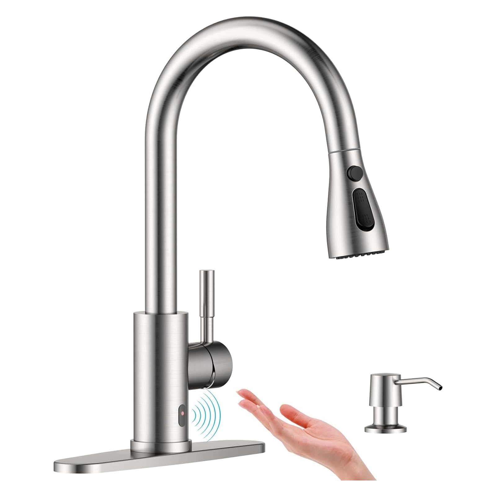 Appaso Touchless Kitchen Faucet With Pull-Down Sprayer, Kitchen Sink Faucet Touchless Brushed Nickel, Single Handle Hands-Free M