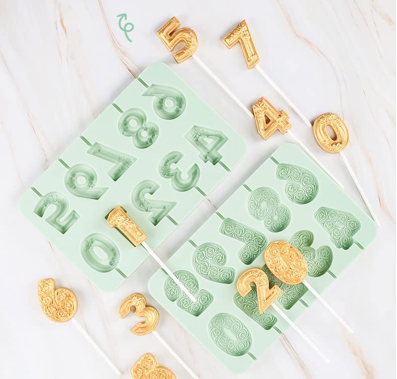 Qeleg Number 0-9 Silicone Fondant Number/Letter Mold Candy Molds Lollipop Candy Number Chocolate Mold Cake Craft Decoration Tool