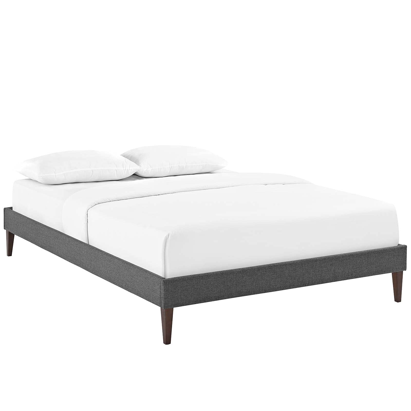 CasaFoyer  Tessie Platform Bed | Solid Wood Frame | Polyester Upholstery | Tapered Legs | 10 Wood Slats | No Box Spring Needed | Memory Foam Compatible | Gray