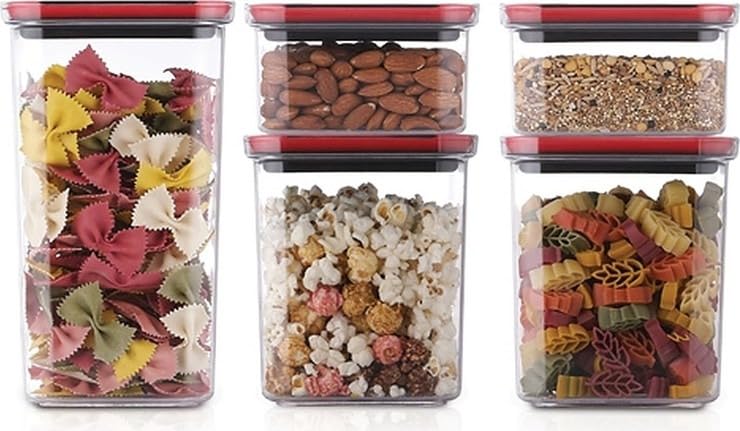 Keyoza 5Pc Storage Jar Container Cereal Containers Grain Food Storage Container Kitchen Refrigerator Storage Box Transparent Pla