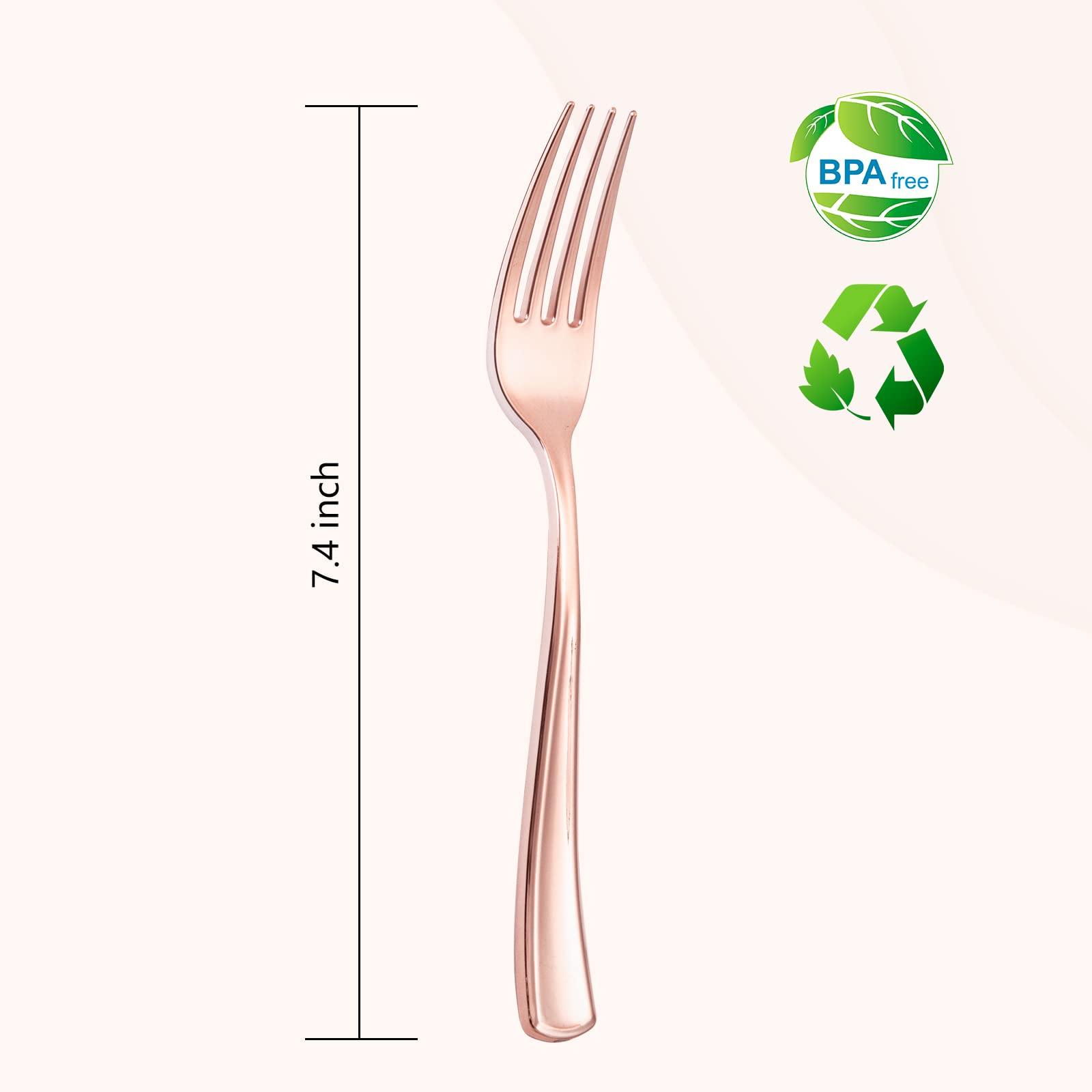 Liacere 200 Pack Rose Gold Forks Disposable - 7.4 Inch Heavy Duty Plastic Forks - Heavyweight Rose Gold Plastic Forks - Rose Gol