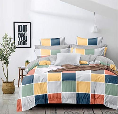 Mil Furnishings Polycotton Queen Size Quilt Cover Duvet Cover Dohar (Vibrant Blocks, 90 X 100 Inch)