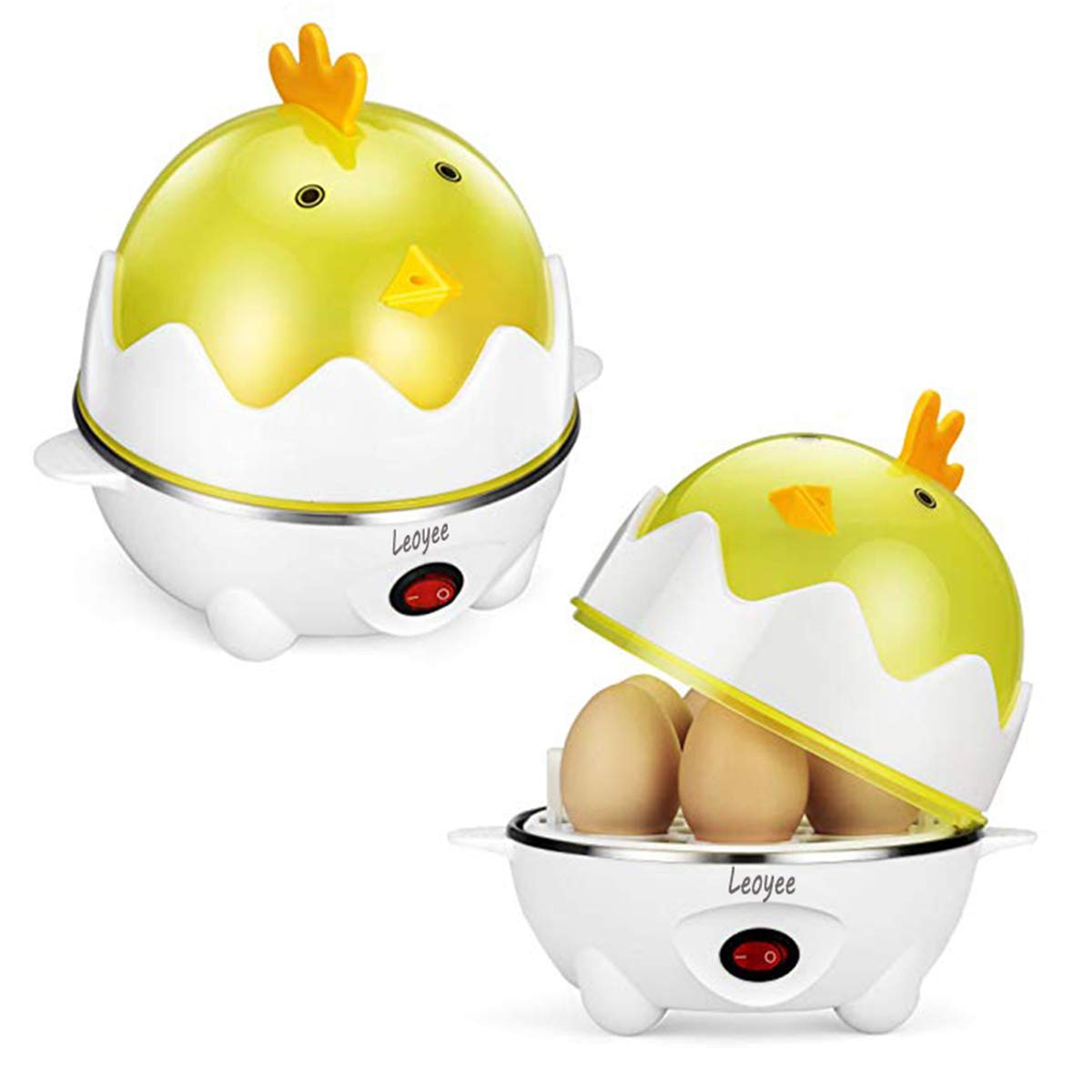 Leoyee Egg Cooker Electric Egg Poacher Egg Steamer Boiled Poached Rapid Egg Cooker With Automatic Shut Off, Soft, Medium, Hard-B