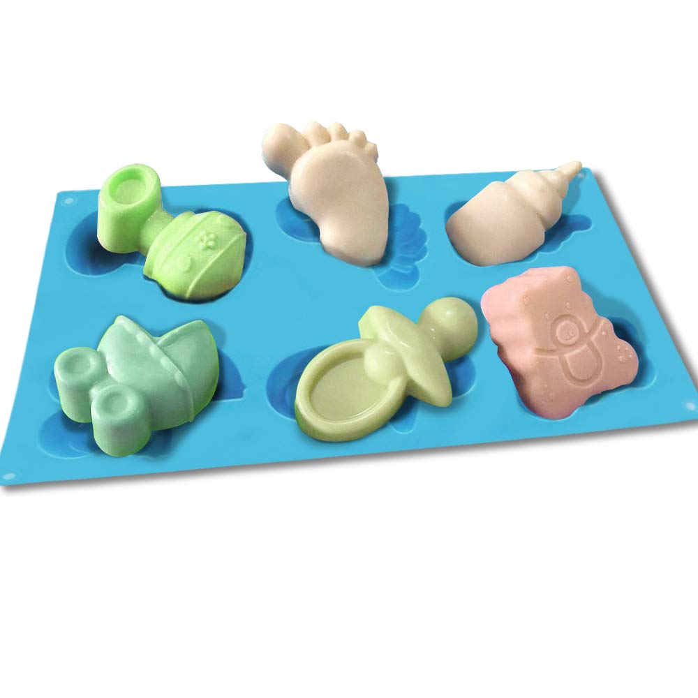 3 Pack Baby Shower Party Silicone Mold,Danzix Baby Carriage Feeding Bottle Little Feet Bear Pacifier Silicone Fondant Mold For S