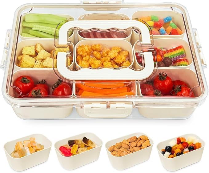Kd Unik 9 Grid Storage Box Food Container, Refrigerator Organiser Drawer, Kitchen Storage For Snacks, Chips, Picnic, Home