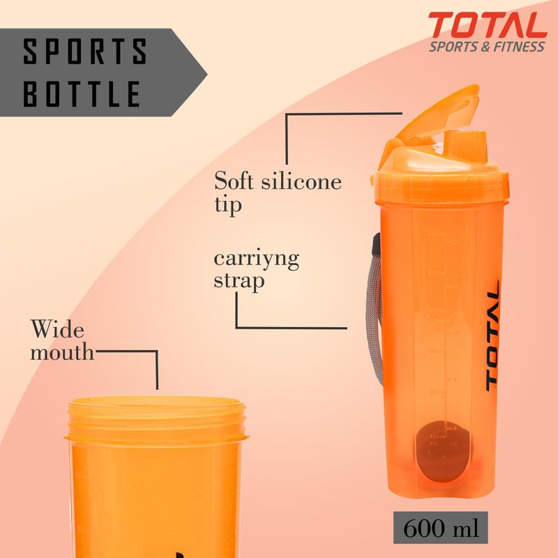 Total Euro Shaker Bottle 575Ml | Leakproof Protein Shaker With Mixer Ball & Hook | Bpa-Free Gym Bottle For Workout, Pre-Workout,