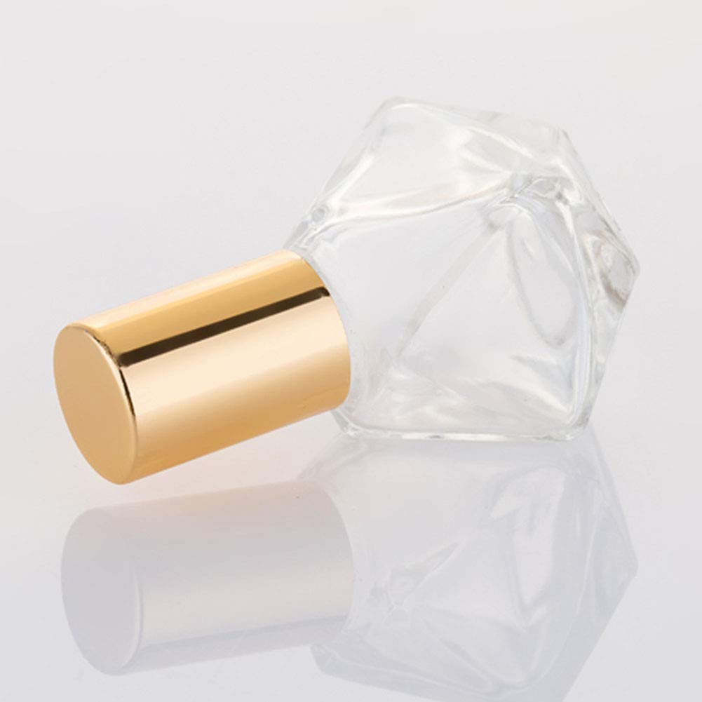 ConStore 10 PCS Mini Portable Polygonal Clear Glass Roller Bottle 8ml/0.27oz DIY Travel Essential Oil Roll On Bottle with Stainless Steel Ball Gold Cap