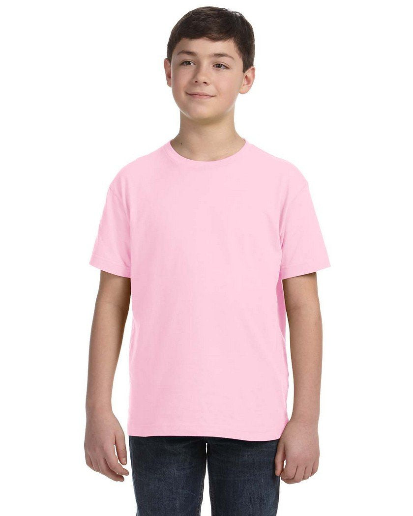 Lat Youth 100% Cotton Jersey Crew Neck Short Sleeve Tee, Pink, Medium
