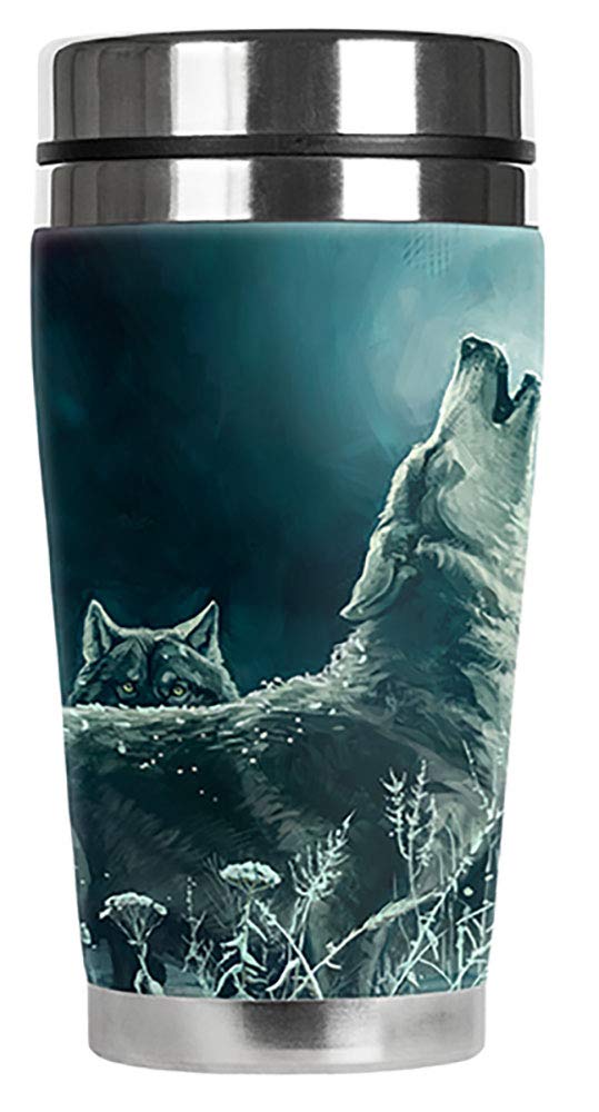 Mugzie Max 20 Ounce Stainless Steel Travel Mug With Wetsuit Cover - Wolf Painting