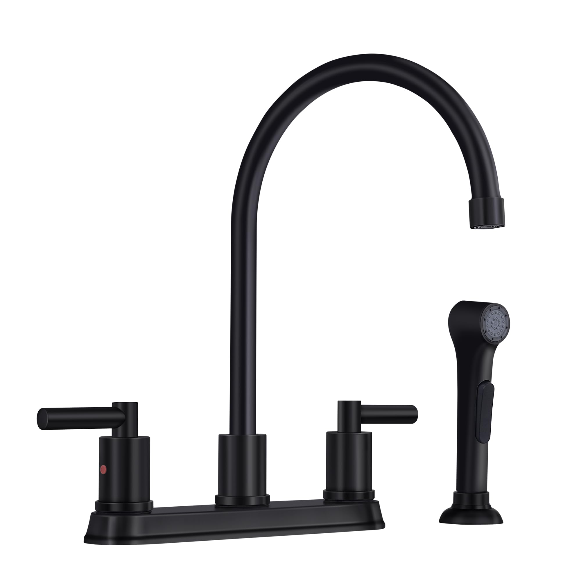 Arrisea 8 Inch Centerset Two Handle Kitchen Faucet With Pull Out Side Sprayer With Pause Mode,10 Inch High Arc Black 4 Hole Stai