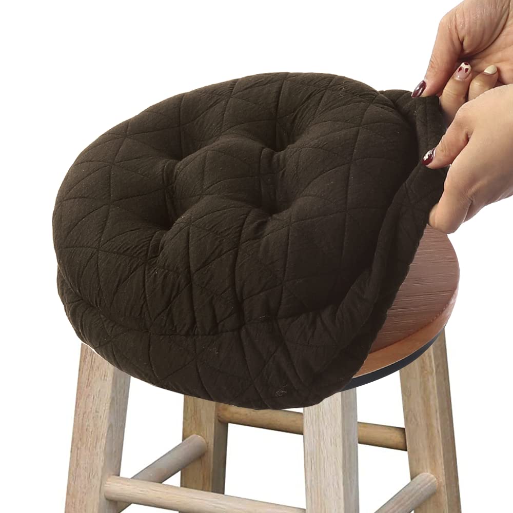 Buyue Seat Cushion For Round Bar Stool, Dia.14 Luxury Fashion Jacquard With Anti-Skid Silicone Bar Stool Cushion Padded (Brown,