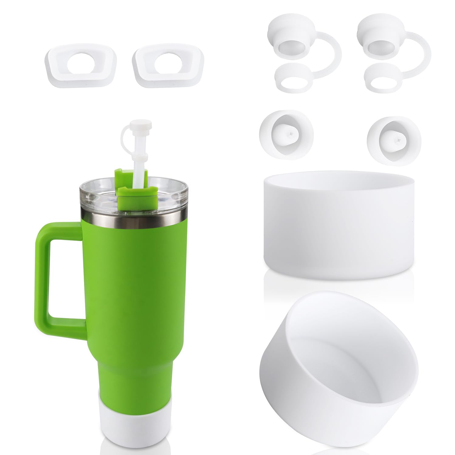 Seiletoo 8Pcs Silicone Spill Stopper Set For Stanley Cups 1.0 30 Oz, 40 Oz, Includes 2 Straw Cover Set, 2 Square Spill Stoppers