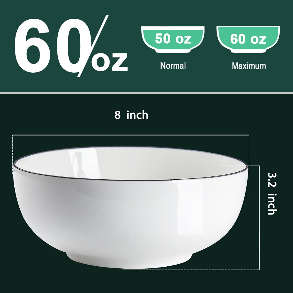 Qinlang 60 Ounces Large Soup Bowl, 8 Inches Pho Bowls, Large Ramen Bowls Set Of 3, Off-White Porcelain Big Serving Bowls For Sal