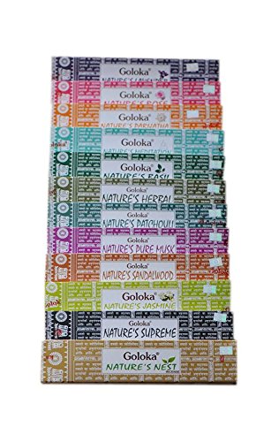 gOLOKA Set of 12 Natures Nest  Lavender  Rose  Meditation  Parijatha  Basil  Patchouli  Sandalwood  Jasmine  Herbal  Pure Musk  Supreme Incense Sticks
