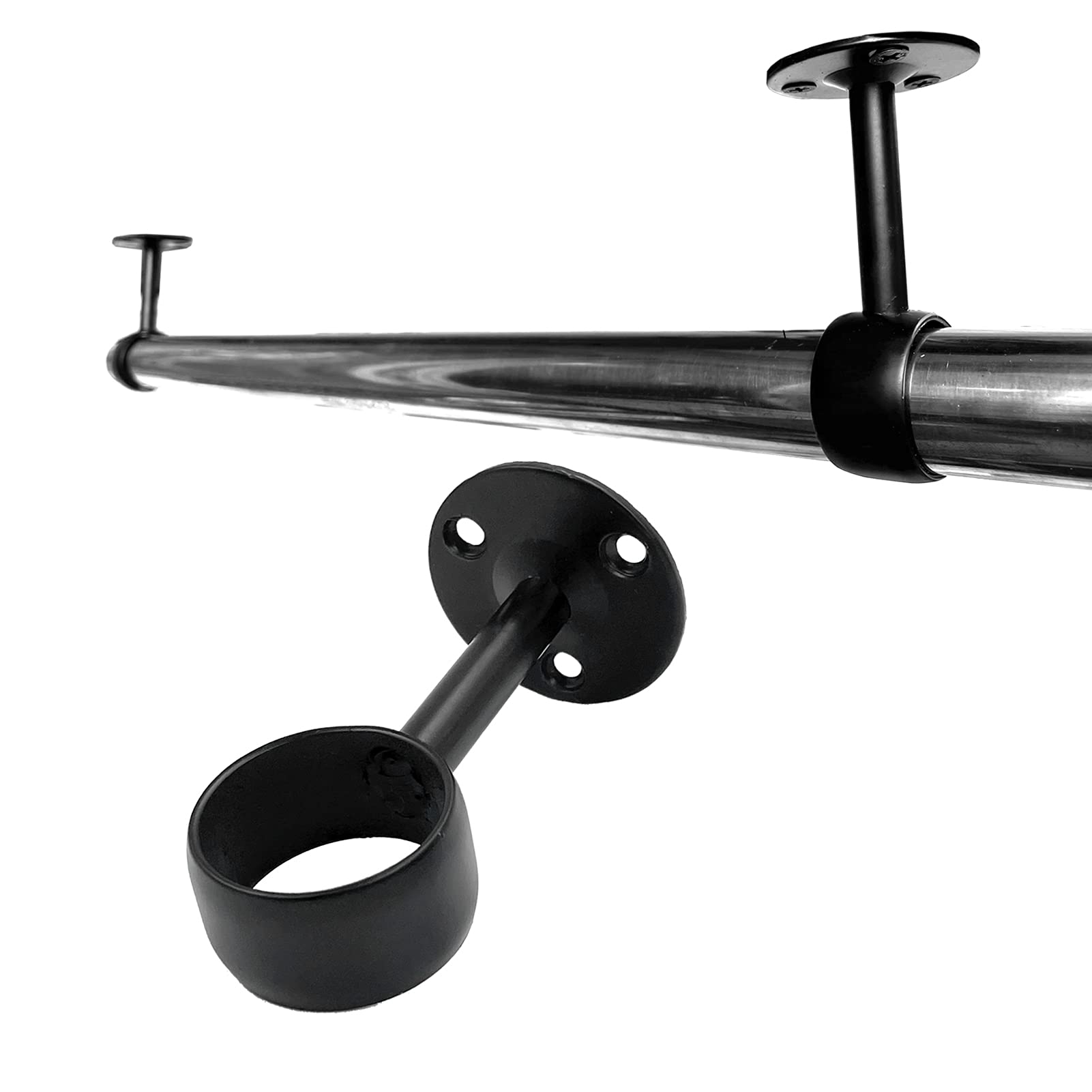 Operseven 1-1/4 Inch 4 Packs Black Heavy Duty Stainless Steel Closet Rod End Supports Closet Pole Sockets Flange Rod Holder With