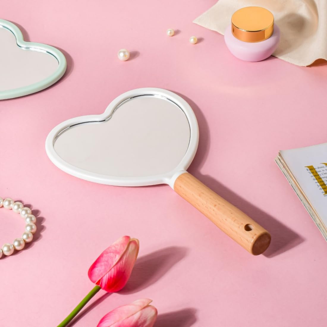 Nestasia Love Heart Hand Mirror | Lightweight And Adorable Vanity Mirror For Makeup And Touch-Ups On The Go | Crystal-Clear Refl