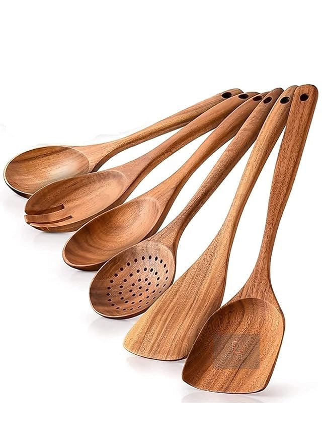 Vuhome Wooden Kitchen Utensil Set, 6 Piece Cooking Spoons, Wood Cooking Spoon And SpatulaS,Kitchen Tools For NonStick Cookware