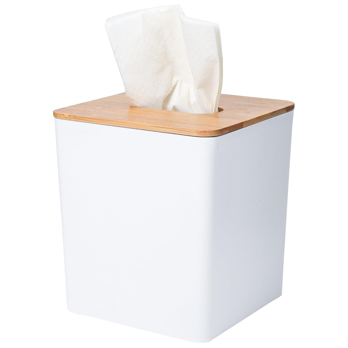 Tissue Box Cover Square,Tissue Box Holder With Bamboo Lid,Tissue Dryer Sheet Holder For Modern Farmhouse Boho Decor,1 Pack,(Whit