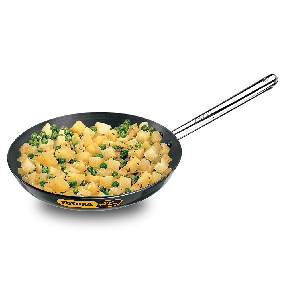 Hawkins Futura 29 Cm Frying Pan, Hard Anodised Fry Pan With Stainless Steel Handle, Big Frying Pan, Black (Af29)