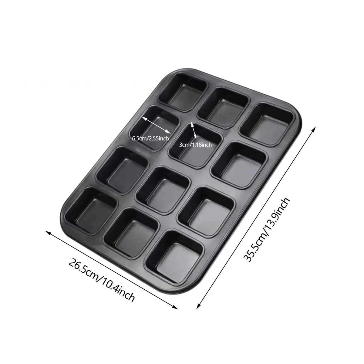Gurlideo Brownie Cake Pan Square Muffin Pan Mini Loaf Pan,Non-Stick Carbon Steel Baking Bread Pan Baking Tray Bakeware 12-Cavity