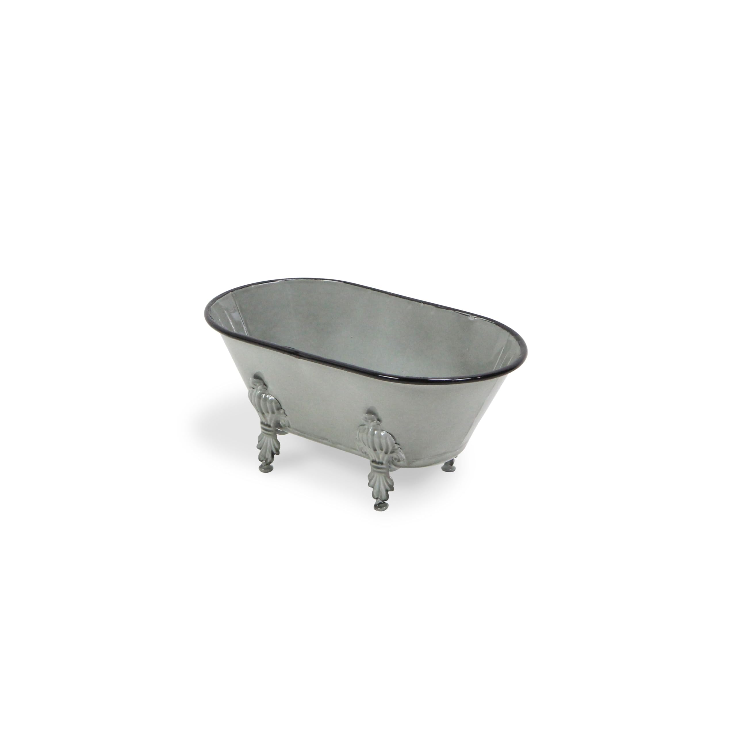 Cheungs Lavande Metal Fleur-De-Lis Tub Decor-Small-Galvanized Table D  Cor, 10'' L X 5.5'' W X 4.5'' H, Gray