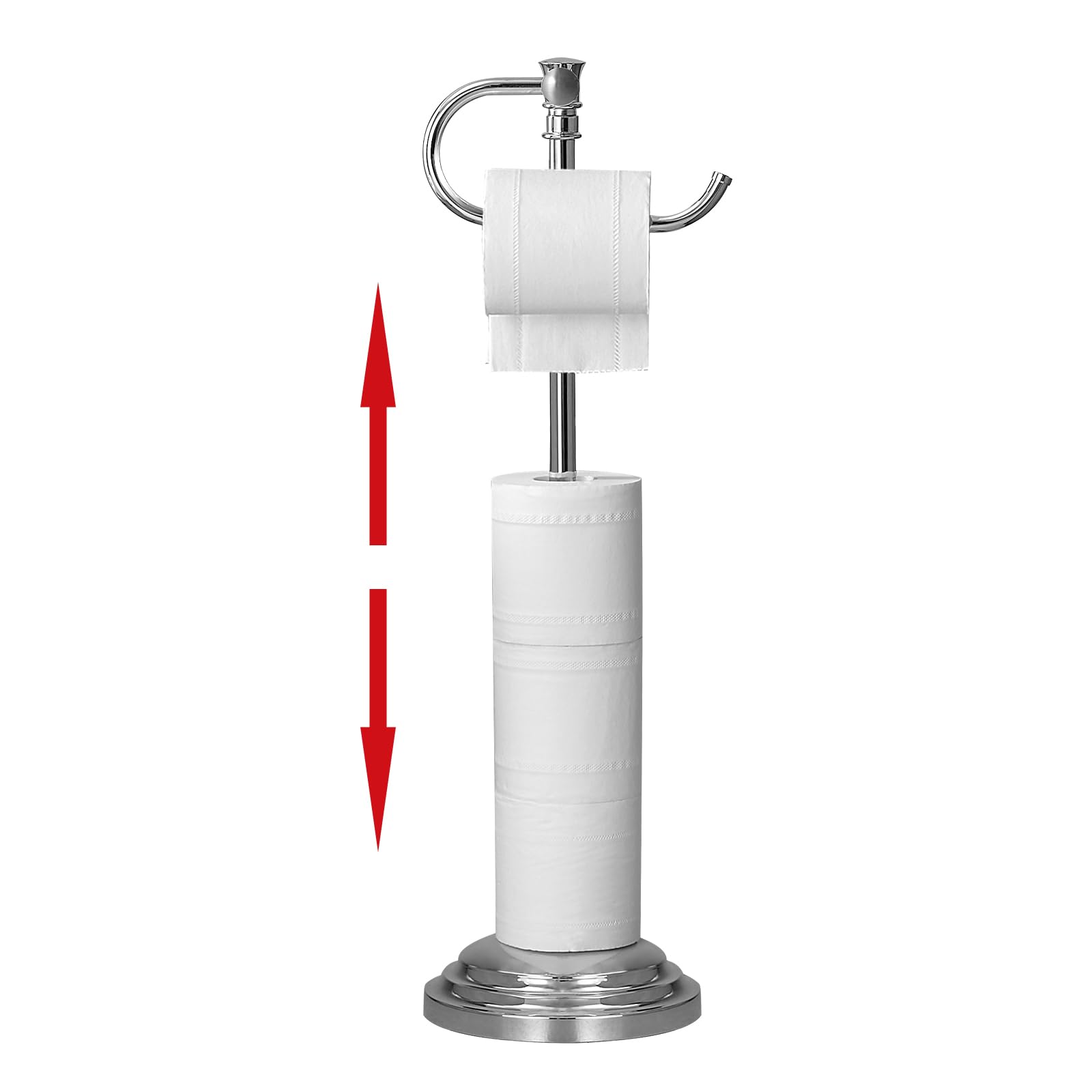 RUMOSE Toilet Paper Holder Stand for Floor, Polished Chrome Adjustable (12.4 to 22.8) Bathroom Toilet Tissue Holder, Free Standi