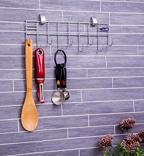 Levon Stainless Steel Laddle Hook Rail | 9 Hooks Laddle Cradle For Kitchen | MultiLevel Hook Rail
