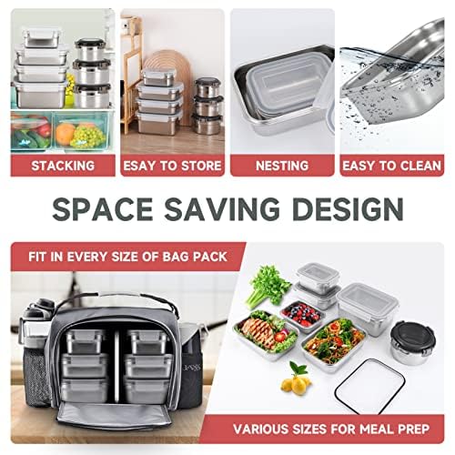 Cykorxicc 12Pc 304 Stainless Steel Food Storage Containers With Lids Leakproof, Meal Prep Container Airtight, Lunch Boxes, Kimch