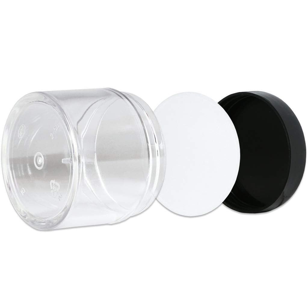 Beauticom 2 Oz./ 60 Grams/ 60 Ml (Quantity: 6 Packs) Thick Wall Round Clear Plastic Leak-Proof Jars Container With Black Lids Fo