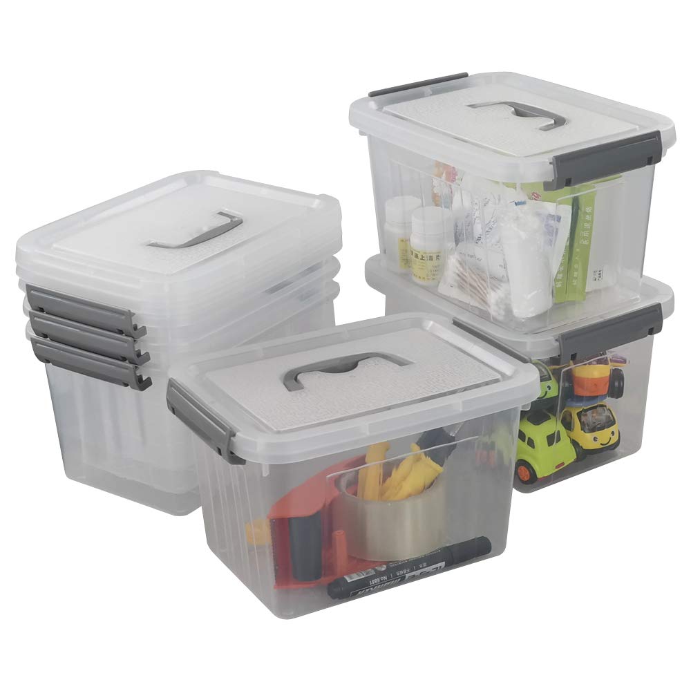 Lesbin 6-Pack Plastic Storage Box, 6 L Clear Storage Bins With Lid