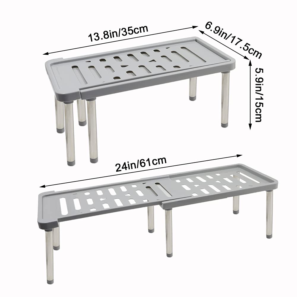 Expandable Cabinet Organizer Shelf, 13.8 x 6.9 x 5.9 in kitchen Cupboard Organizer, Free Standing Spice Rack, Retractable Storag