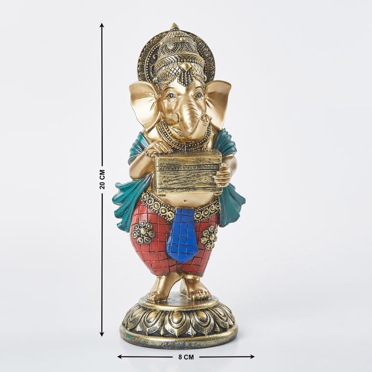 Ani Divine Polyresin Standing Lord Ganesha Idol Playing Harmonium Musical Instrument Statue Decorative Showpiece For Home Decor