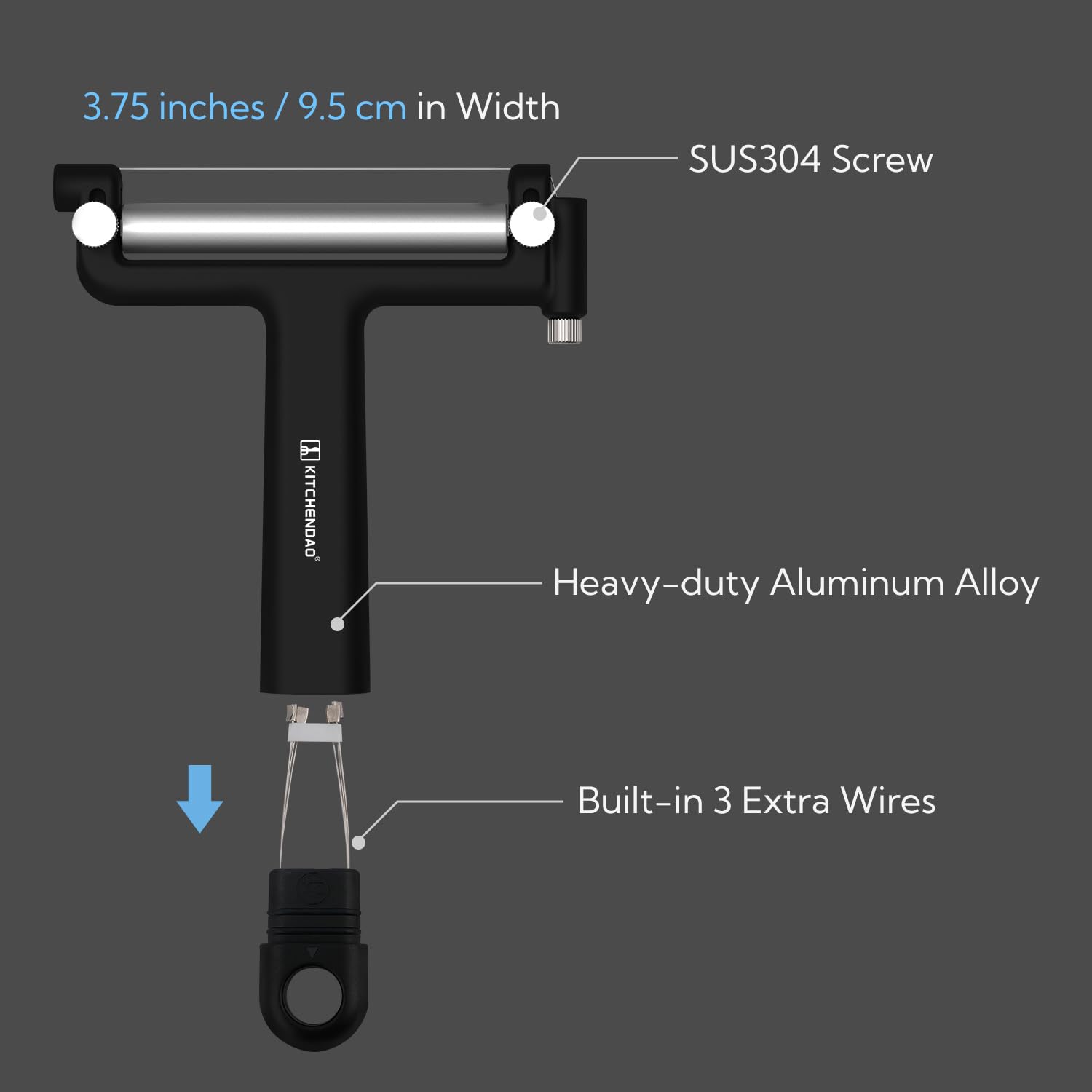 Kitchendao Adjustable Wire Cheese Slicer Cutter, 50% Stronger Wires With 2Nd Gen Wire Fixing Mechanism, Adjustable Hand-Held Wir