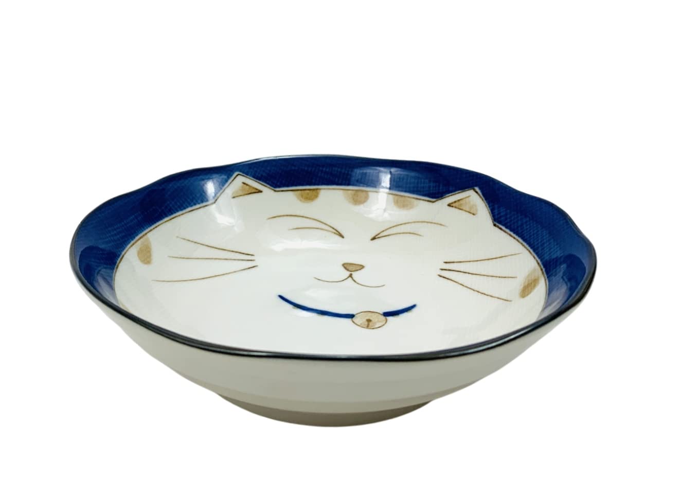 JapanBargain Japanese Porcelain Soup Bowl, 6.75-inch, Blue, Maneki Neko Lucky Cat Pattern, Ideal for Rice, Udon, Ramen, Cereal
