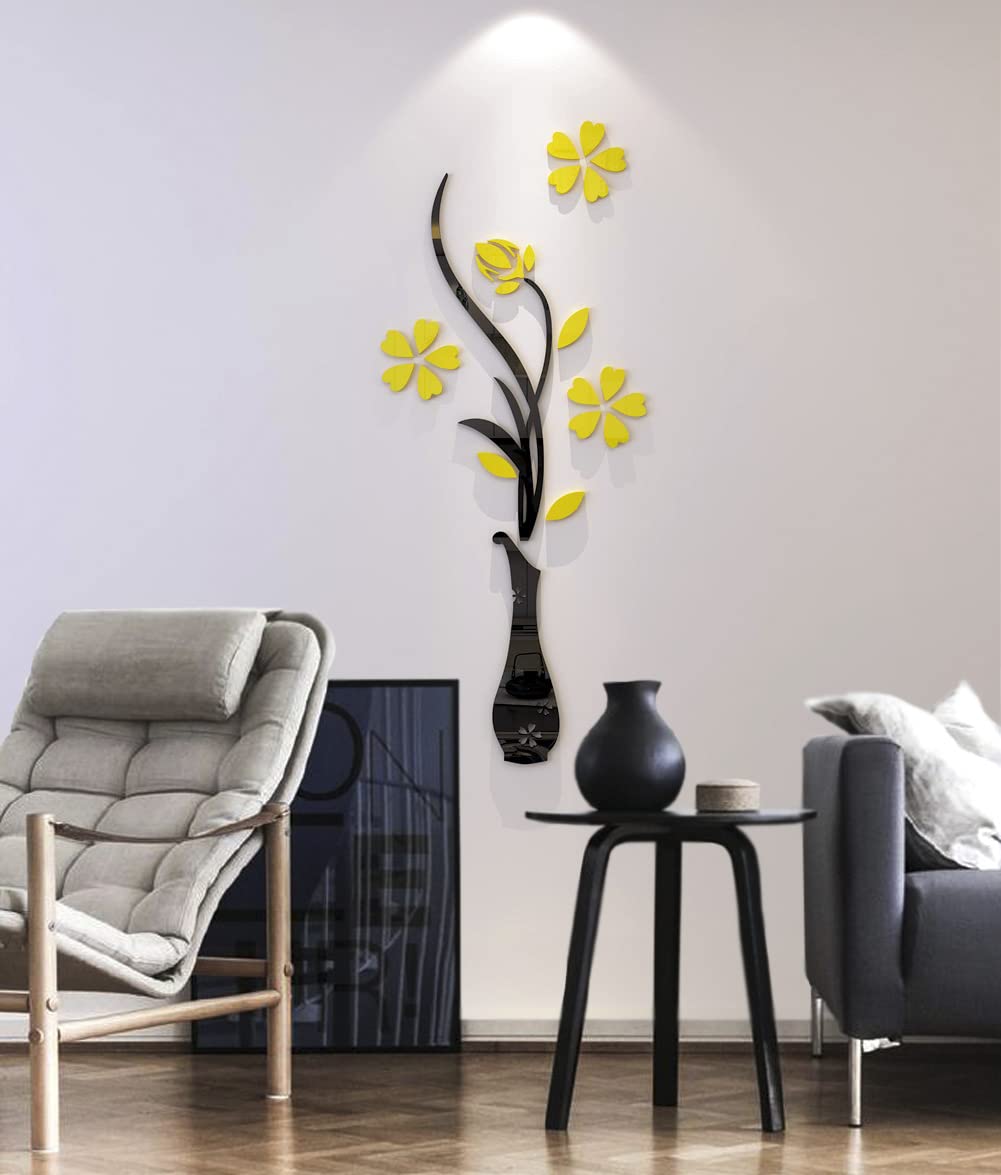3D Vase Wall Murals For Living Room Bedroom Sofa Backdrop, Diy Wall Decal - Originality Stickers Gift, Yellow, 39 X 16 Inches