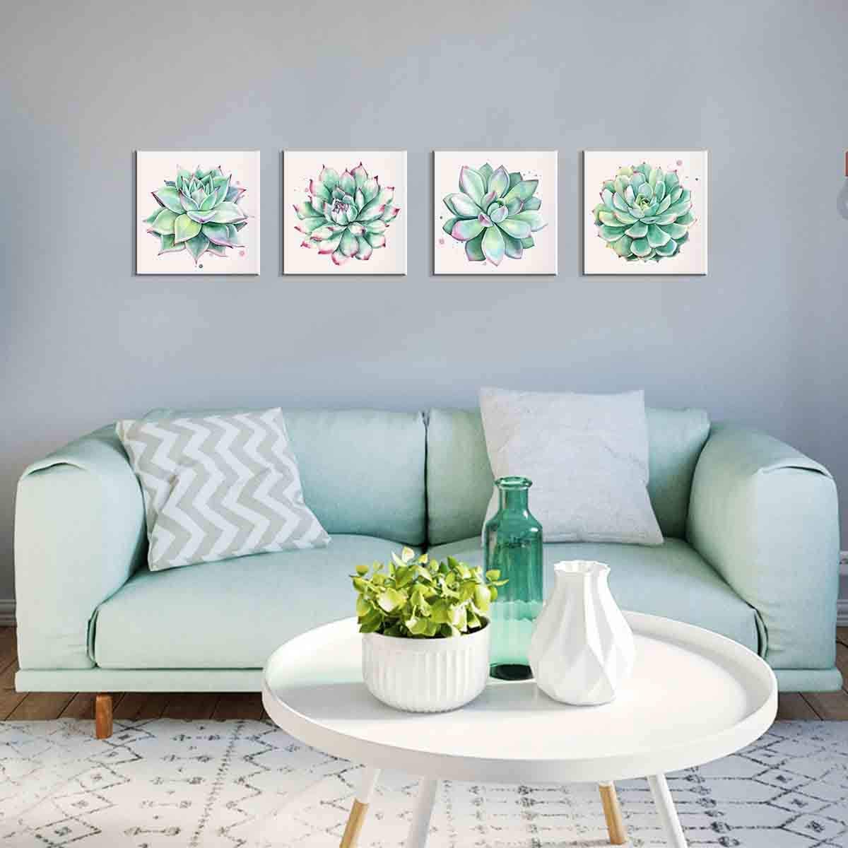 Succulent Wall Decor For Bathroom Mint Green Cactus Wall Art For Living Room Kitchen Accessories Nature Plant Wall Decor Tropica