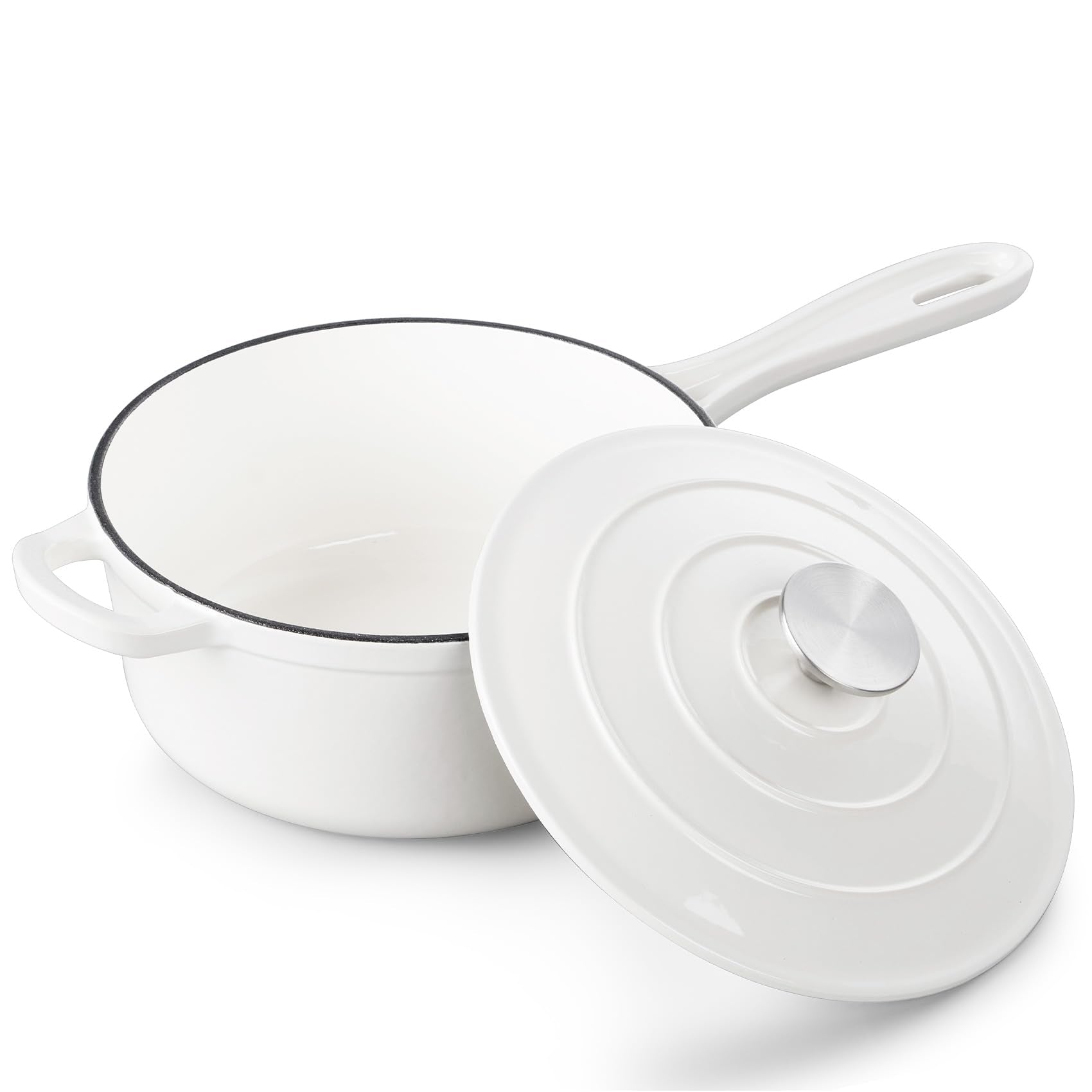 TeamFar Enameled Cast Iron Sauce Pan, 3QT Small Sauce Pot with Lid