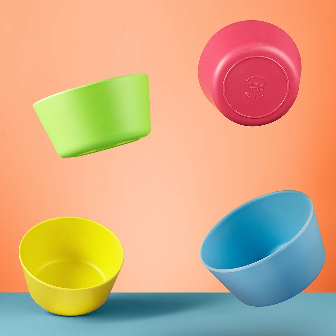 GET FRESH Bamboo Kids Snack Bowls Set of 4, BPA Free, Dishwasher Safe, Colorful (Yellow, Blue, Green, Pink)