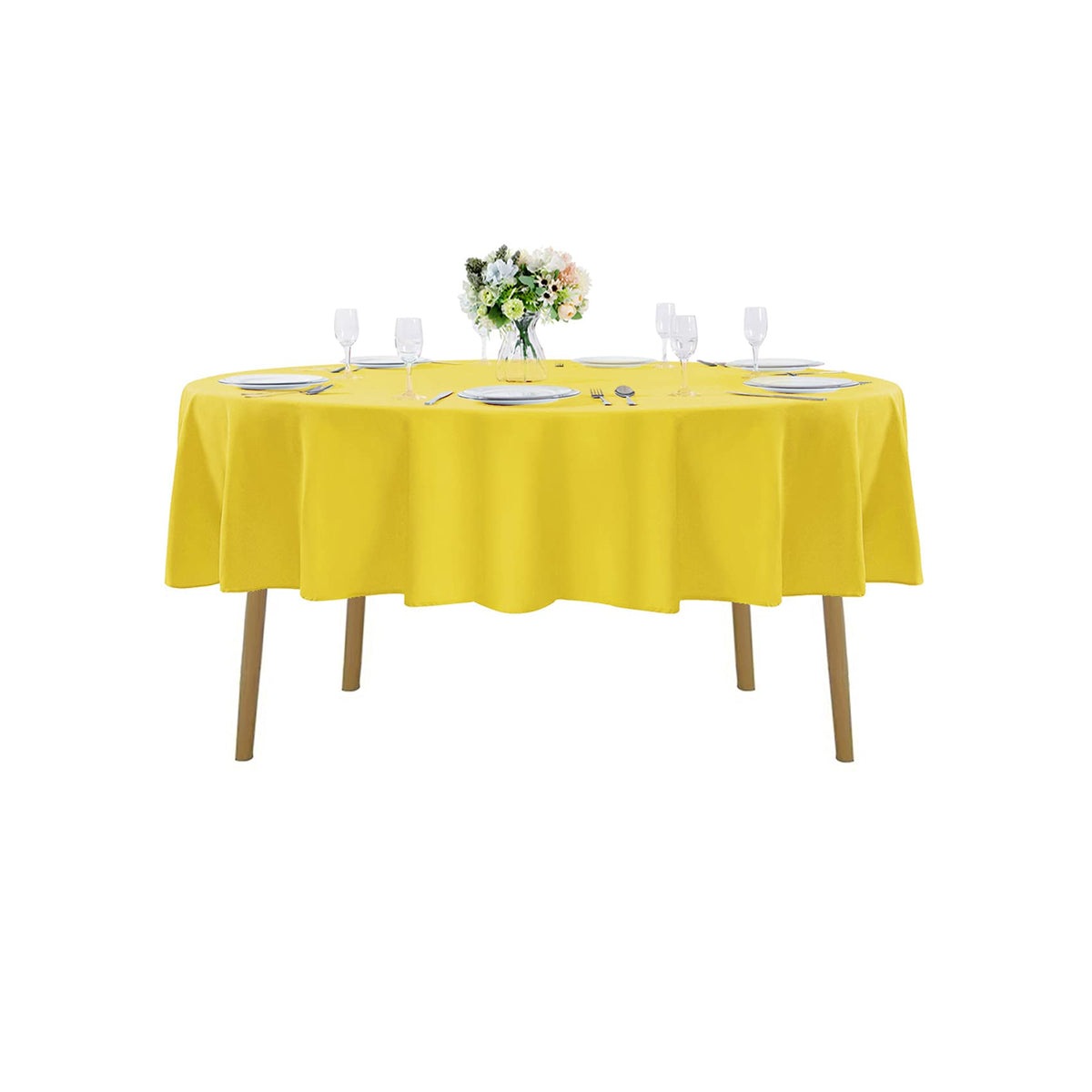 60 Inch Round Tablecloth Washable Polyester Table Cloth Decorative Table Cover For Wedding Party Dining Banquet(60 Inch,Yellow)