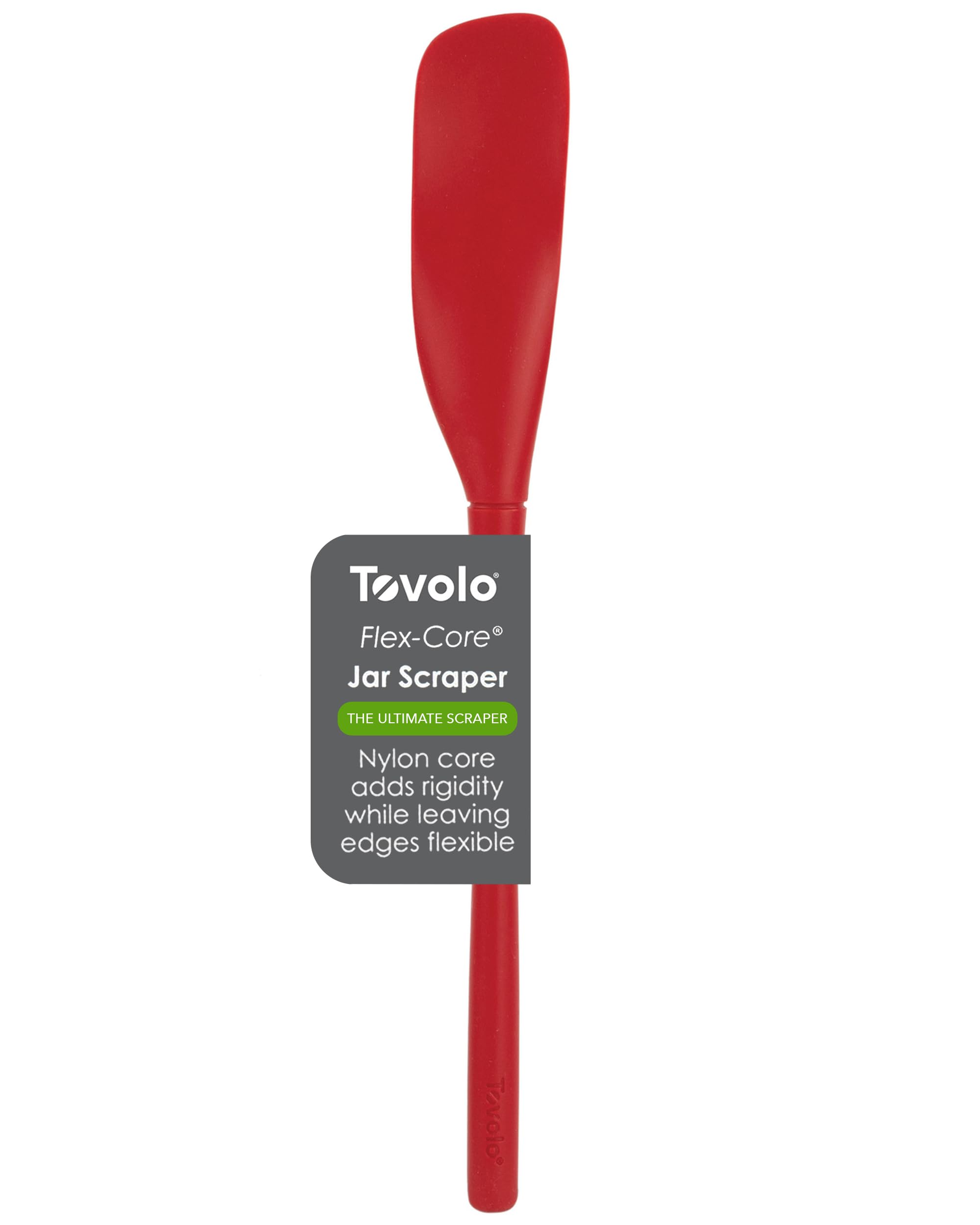 Tovolo Flex-Core All-Silicone Long-Handled Jar Scraper Spatula, Angled Turner Head, Kitchen Tool With Flat Back & Curved Front f