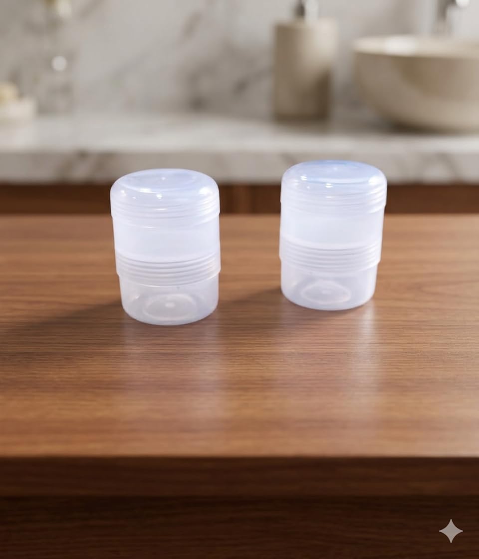 Right Small Article Double Layer Storage Container, Clear Plastic, 10 Ml Each Layer, Multipurpose Use, 2 Pcs Set