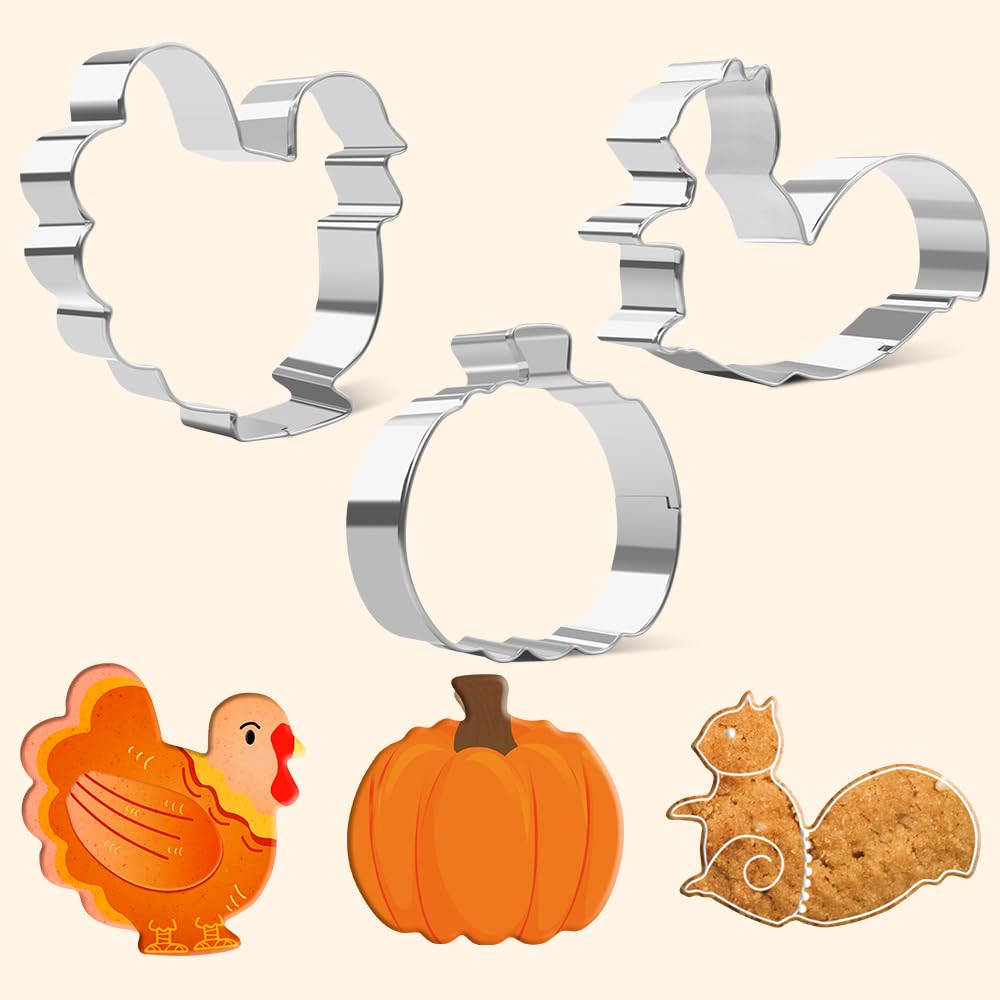 Fall Cookie Cutters, Leaf Cookie Cutters, Thanksgiving Cookie Cutters, Pumpkin Cookie Cutter, 3Pcs Large 3.2'' To 3.6'' Autumn C