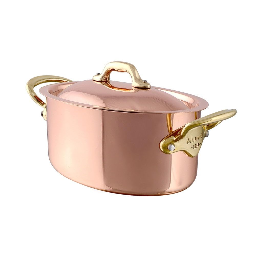 Mauviel MHeritage 150 B Copper Oval Stewpan With Lid, Brass Handles, 2-Qt