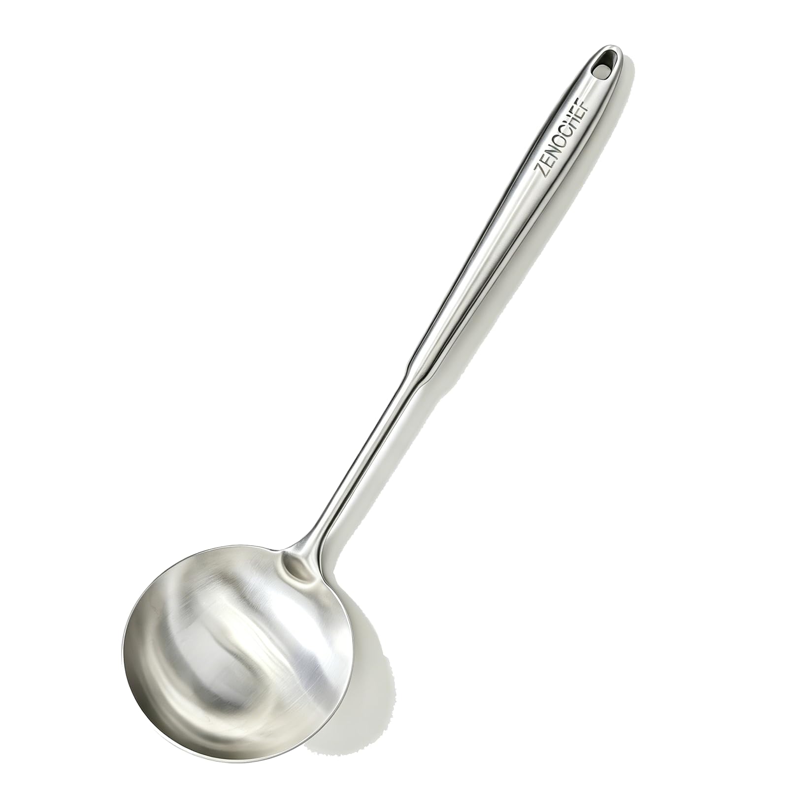 Zenochef Stainless Steel Soup Ladle, OnePiece Formed Long Handle Spoons, Heat Resistant Serving Tool with Hanging Hole for Kitc