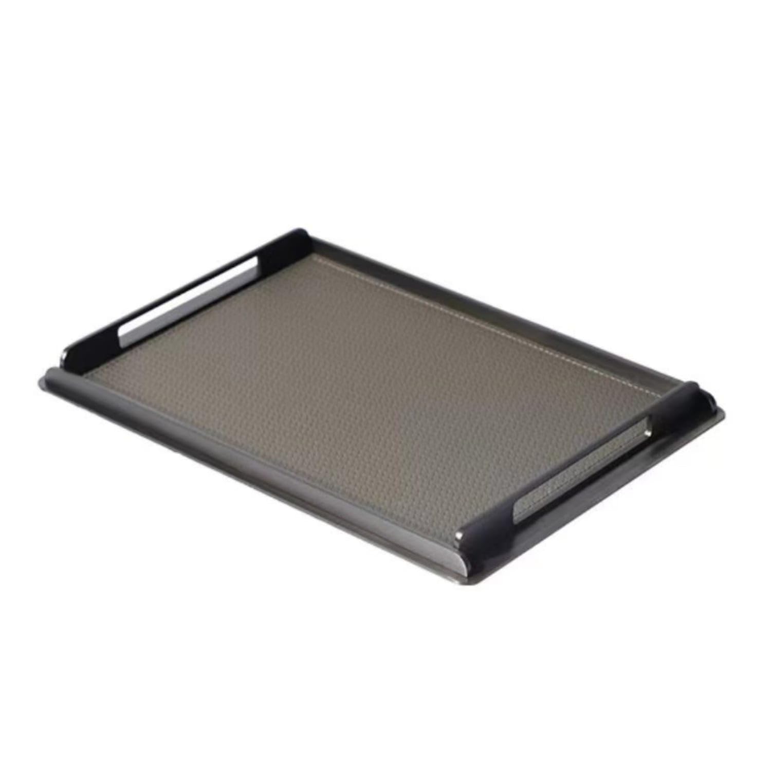 Rectangular Tray With Handles Slim Metal Frame Tray Shallow Platter Decorative For Desktop, Coffee Table, Vanity, Dark Gray