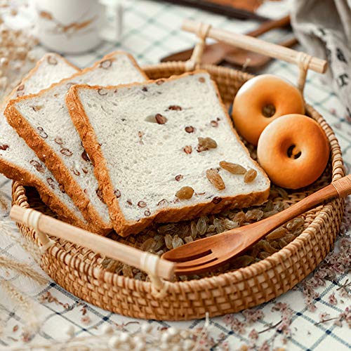 Decrafts Round Rattan Tray Woven Bread Basket With Handles Small Cracker Tray For Serving Dinner Parties Coffee Table Tea (Natur
