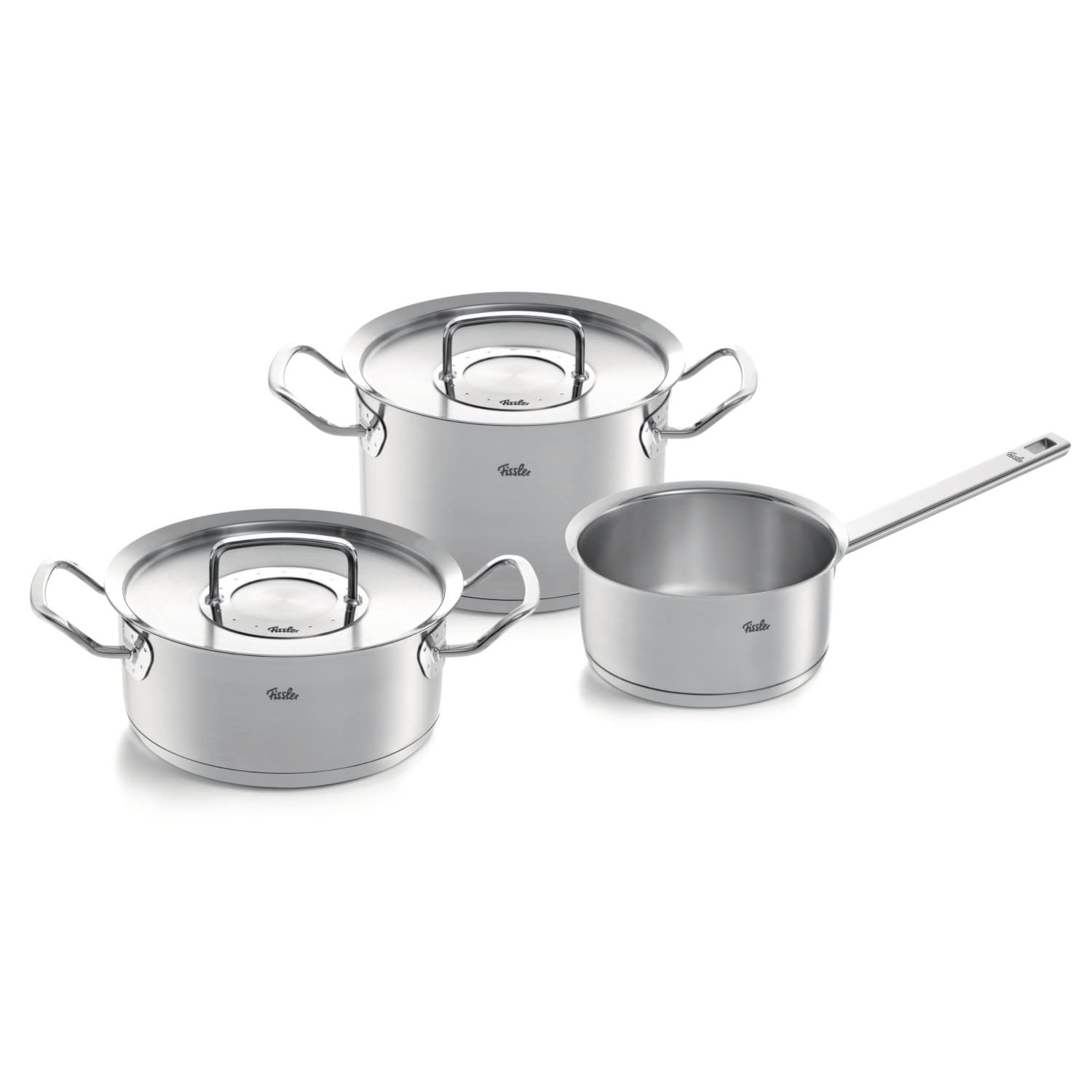 Fissler OriginalProfessional Collection Stainless Steel Pot Set, 3Piece Saucepan with Metal Lid (1 Cooking Pot, 1 Stewing Pot,